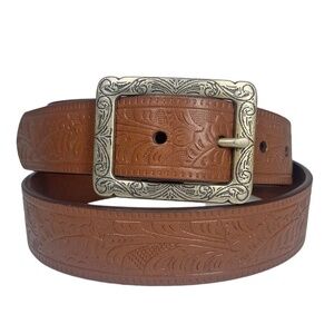 LKNW LAUREN RALPH LAUREN Belt Sz. L Embossed Leather Brown 1 1/8" Width #B1315